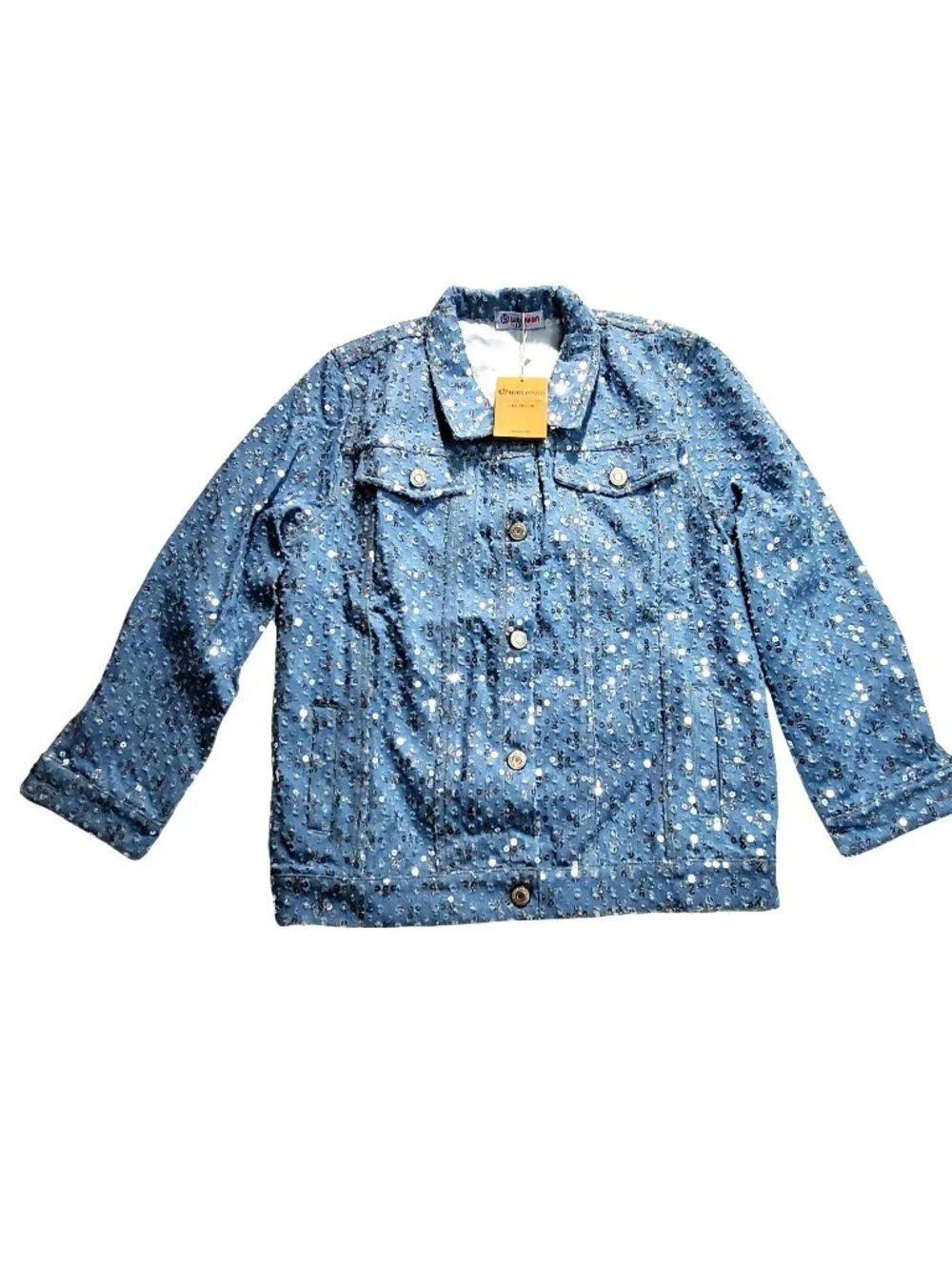 Welaken Girls Light Blue Jacket With Sequins Size 12Y 90% Cotton 10% Elastane